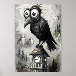 Póster Halloween Gótico Black Crow & Tower Spooky