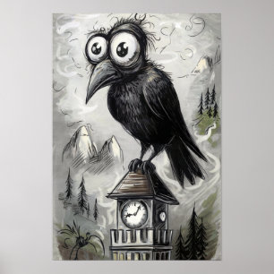 Póster Halloween Gótico Black Crow & Tower Spooky
