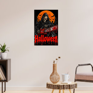 Póster Halloween Grim Reaper Chainsaw Blood Splatter Shir