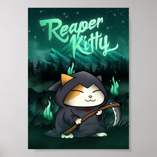 Póster Halloween Grim Reaper Kitty (Frente)