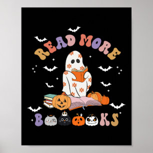 Póster Halloween Groovy Leer más libros Cuo Fantasma