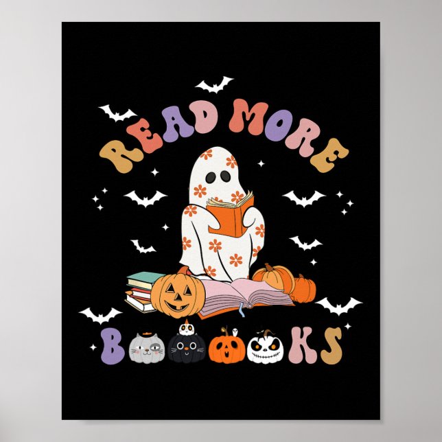 Póster Halloween Groovy Leer más libros Cuo Fantasma (Frente)