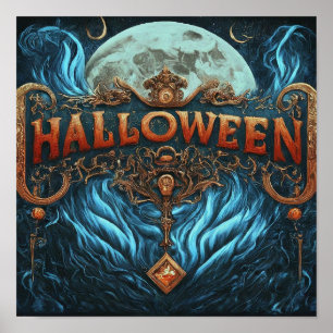 Póster Halloween Hauned Clock Tower