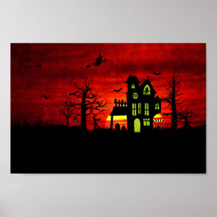 Póster Halloween Hauned House Spooky Scary Witch