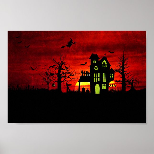 Póster Halloween Hauned House Spooky Scary Witch (Frente)