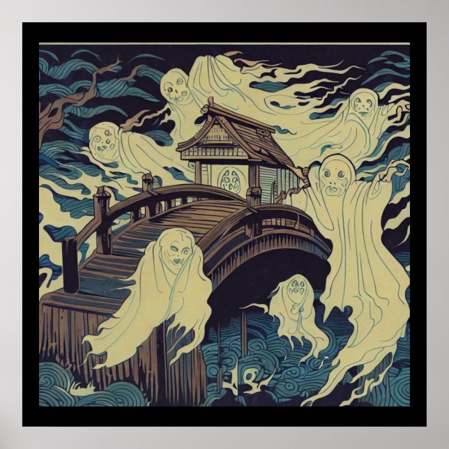 Póster Halloween - Haunted Bridge Woodcut 4 (Frente)