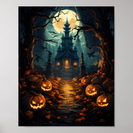 Póster Halloween Haunted House Spooky Autumy Witchy Vibe
