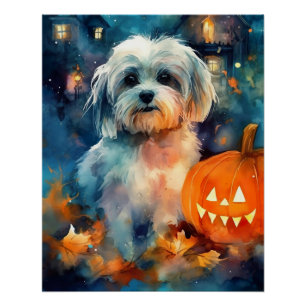 Póster Halloween Havanese con calabazas aterradoras