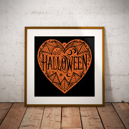 Póster Halloween Heart, Orange Heart Shape, Holiday