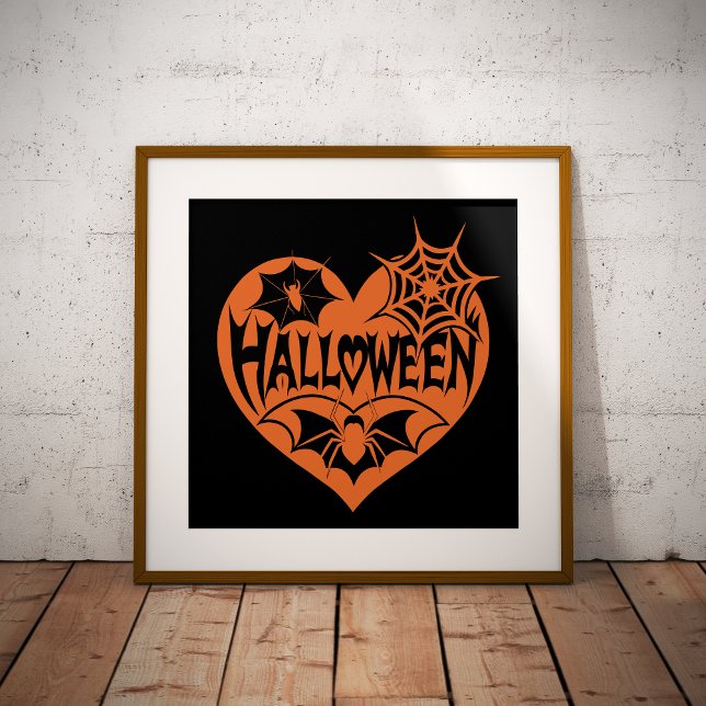Póster Halloween Heart, Orange Heart Shape, Spider Web (Subido por el creador)
