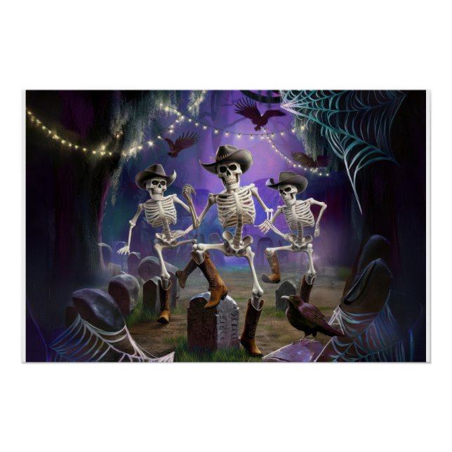 Póster Halloween Hoedown, esqueletos bailarines Horiz (Anverso)