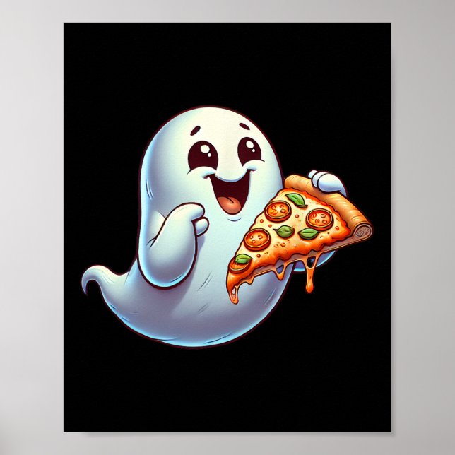 Póster Halloween Hombres Fantasma Comer Pizza Halloween N (Frente)