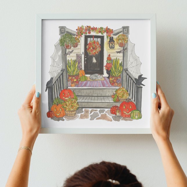 Póster Halloween Home Art (Cute Halloween House Square Art Print)