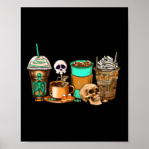 Póster Halloween Horror Latte Café Cups Skeleton A