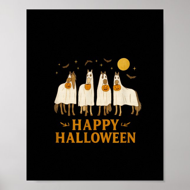 Póster Halloween Horse Ghost Soky Season Horse Lover Wome (Frente)