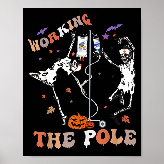 Póster Halloween Icu Er Nurse Working The Le Skeleton Dan (Frente)