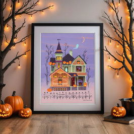 Póster Halloween Jack-o'-lantern House Art Print