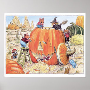 Póster Halloween Jack o' Lantern Mice Print
