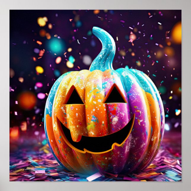 Póster Halloween Jack O’Lantern Neon Pop Art (Frente)