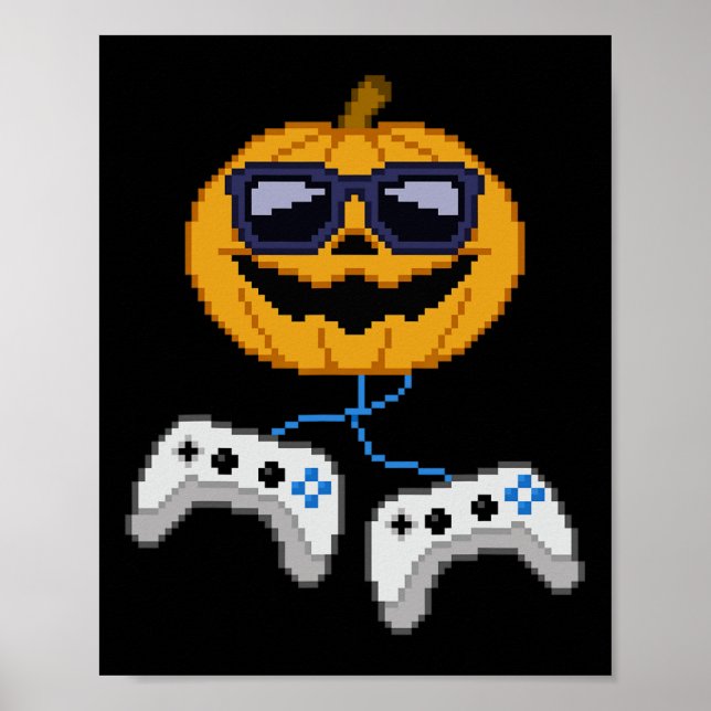 Póster Halloween Jack O Lantern Pixelated Gaming Gamer Bo (Frente)