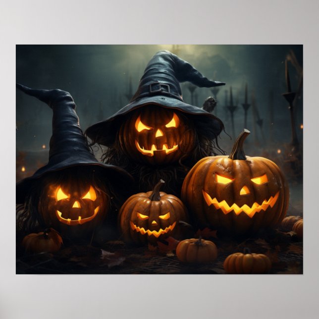 Póster Halloween Jack O’Lanterns estrellado (Frente)