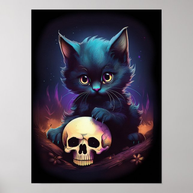 Póster Halloween Kitten Horror Skull (Frente)
