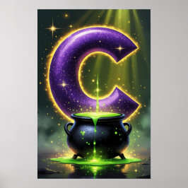 Póster Halloween Letter C Witch Cauldron Classroom