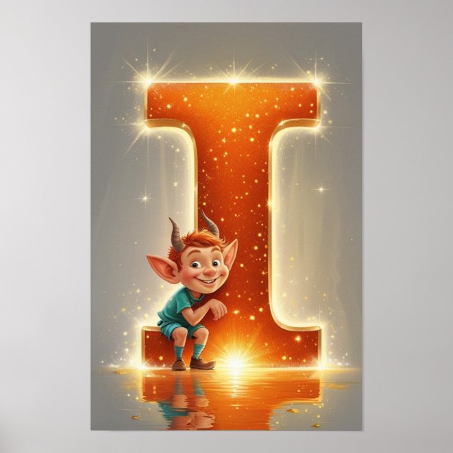Póster Halloween Letter I Cute Monster Kids Classroom  (Frente)