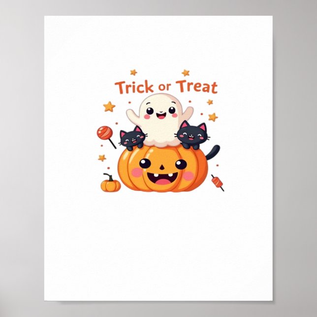 Póster Halloween lindo - Kawaii Ghost y Black Cats Class (Frente)