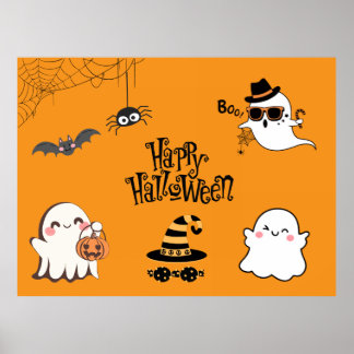 Póster Halloween lindo y fantasmal