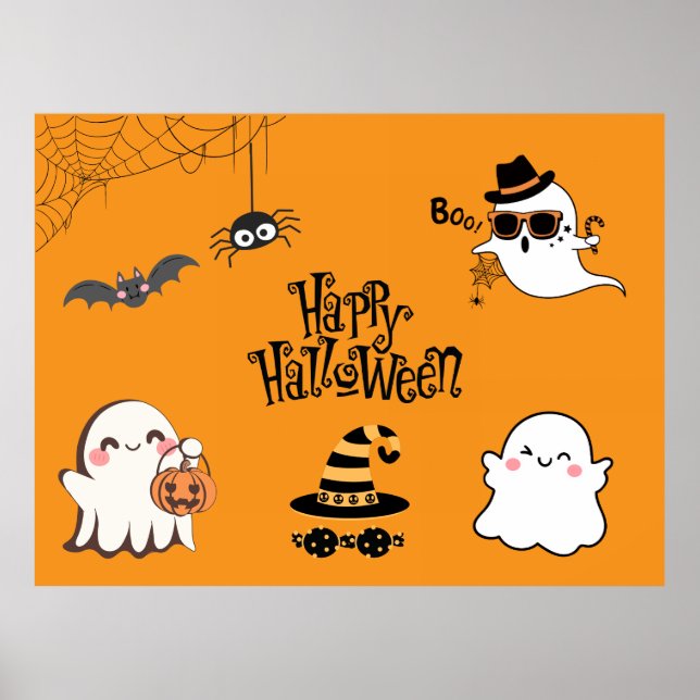 Póster Halloween lindo y fantasmal (Frente)