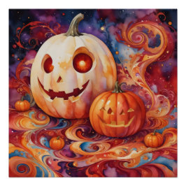 Póster Halloween Magic: Bañeras y calabazas brillantes