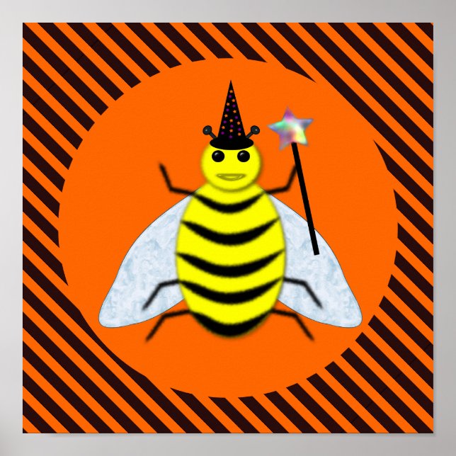 Póster Halloween Magic Bee Witch Naranja y Black Stripes (Frente)