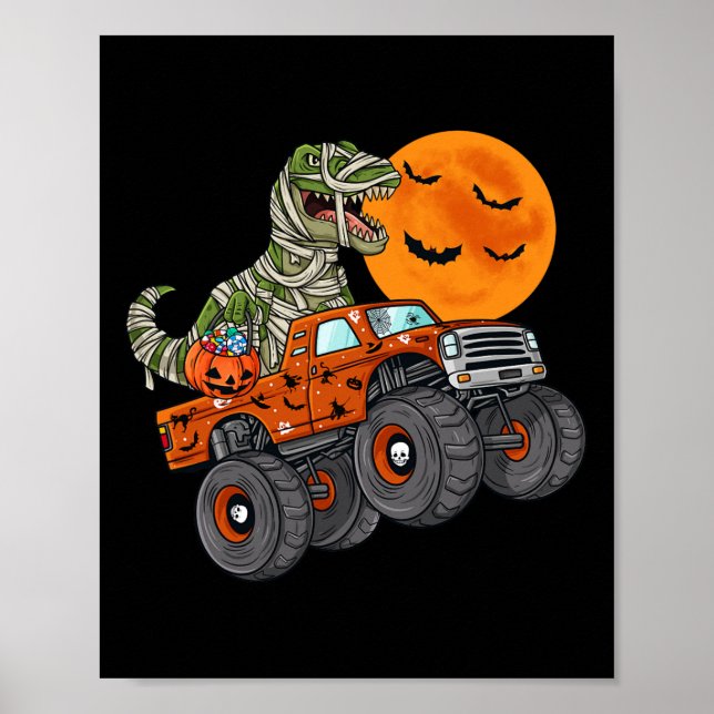 Póster Halloween Mamá Monstruo T Rex Camión Niños Adolesc (Frente)