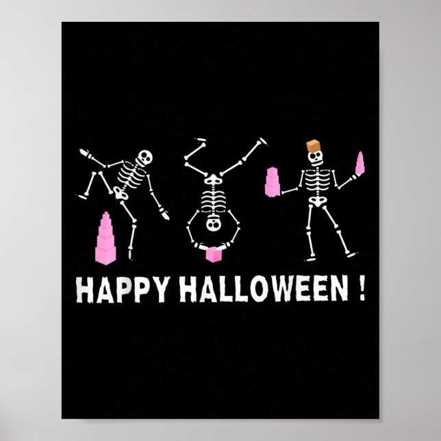 Póster Halloween Montessori Teacher Skeleton Dancing Educ (Frente)