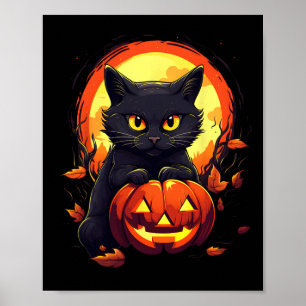 Póster Halloween Moon Black Cat y Calabaza para hombres m
