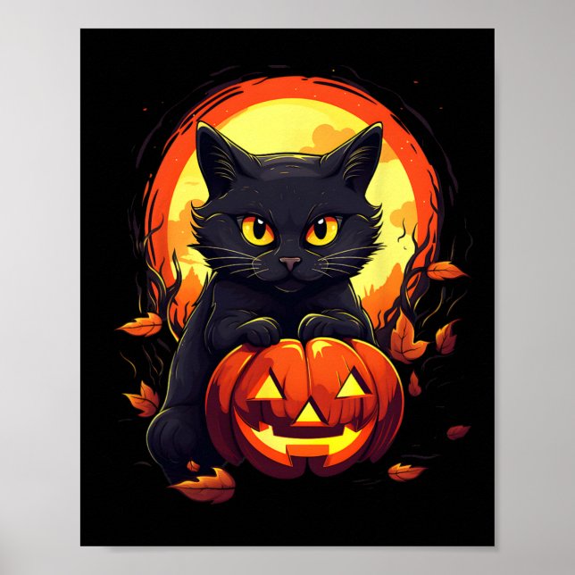 Póster Halloween Moon Black Cat y Calabaza para hombres m (Frente)