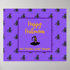Póster Halloween morado negro bruja broomstick gorra
