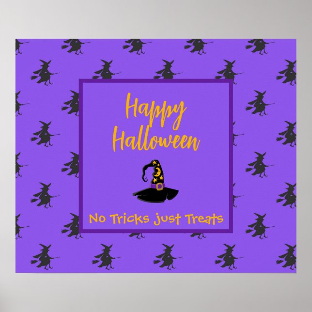 Póster Halloween morado negro bruja broomstick gorra (Frente)