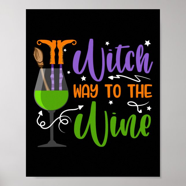 Póster Halloween Muestra A La Bruja Un Vestido De Vino (Frente)