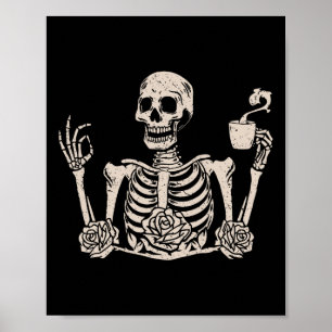 Póster Halloween Mujeres Hombres Funny Skeleton Café para