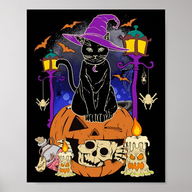 Póster Halloween Mujeres Hombres Niños Halloween Black Ca (Frente)