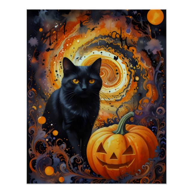 Póster Halloween Night Magic - Cat & Pumpkin (Anverso)