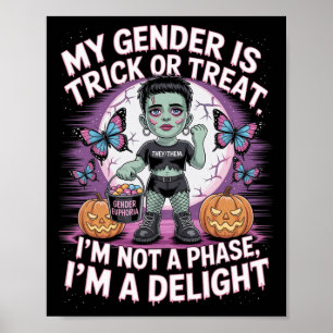 Póster Halloween no binario Frankenstein Pronouns No A P
