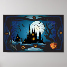 Póster Halloween Noche Magia Paisaje de truco o regalo