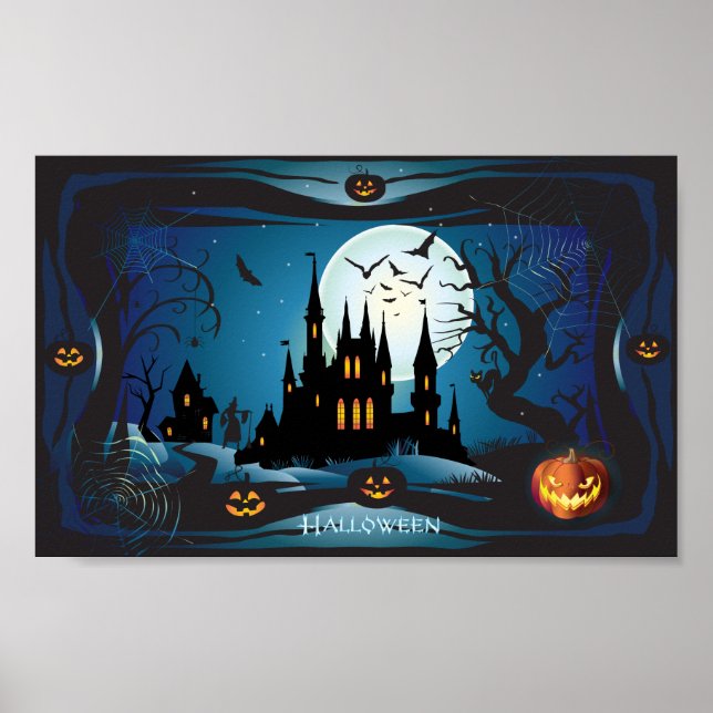 Póster Halloween Noche Magia Paisaje de truco o regalo (Frente)