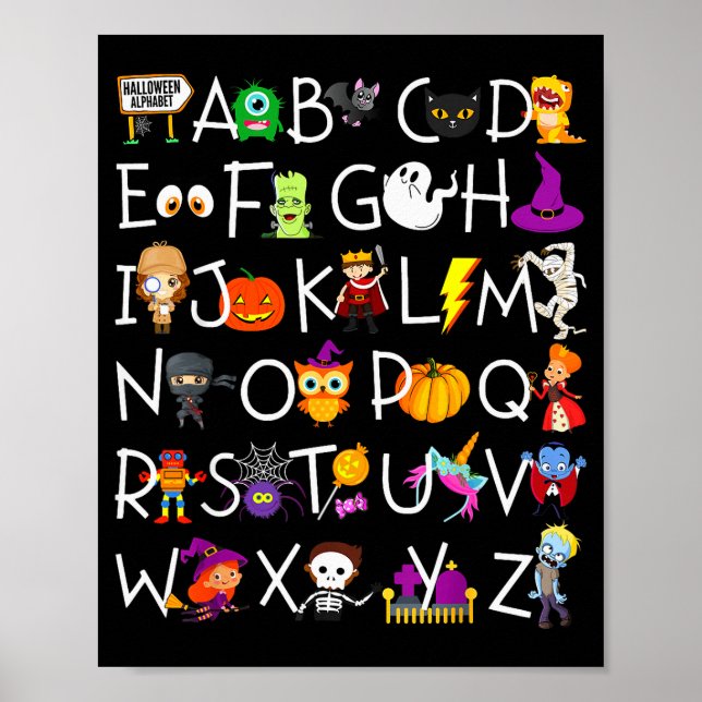 Póster Halloween Nursery Teacher Shirt, Halloween Alphabe (Frente)