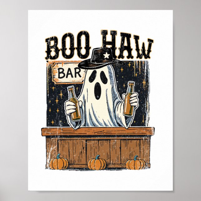 Póster Halloween Occidental retro de Boo Haw (Frente)