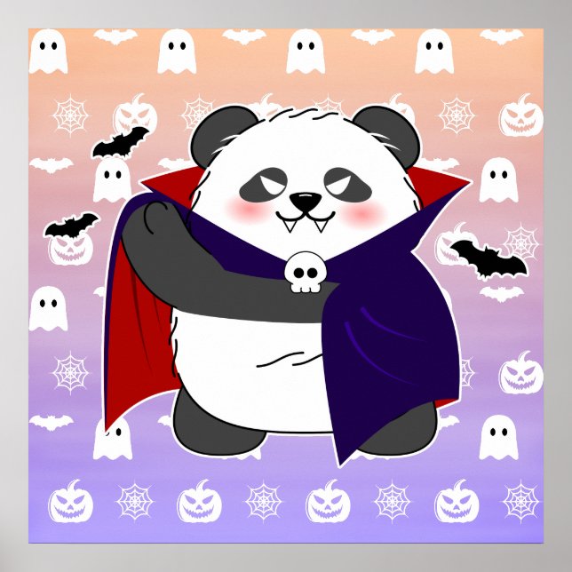 Póster Halloween Panda Bebé Lindo Drácula Vampiro (Frente)