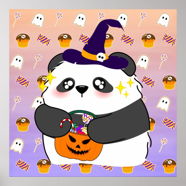 Póster Halloween Panda Bebé Lindo Truco o Trato (Frente)